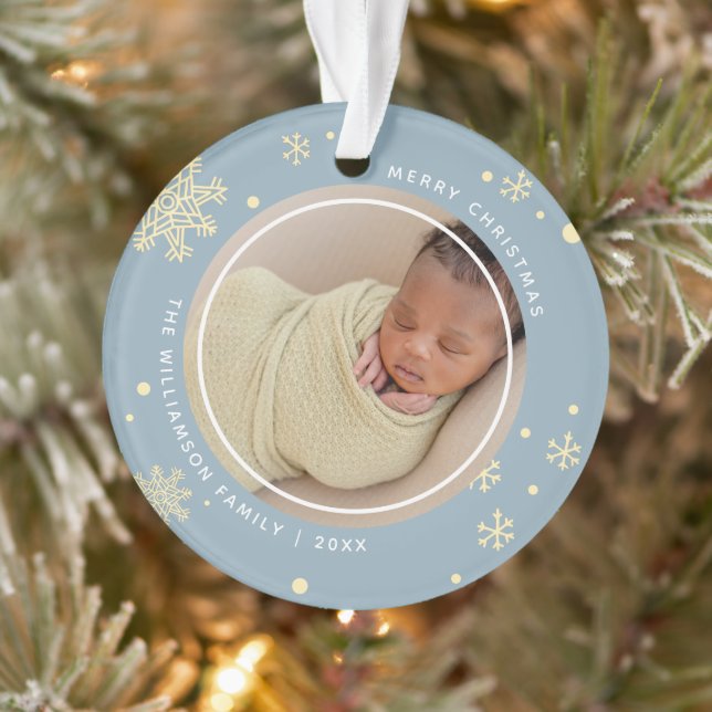 Modern Snowflake 2 Photos Ornament (Tree)