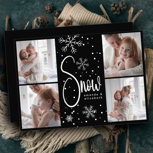 Modern Snowflake 4 Family Pictures Christmas 2023 Holiday Card