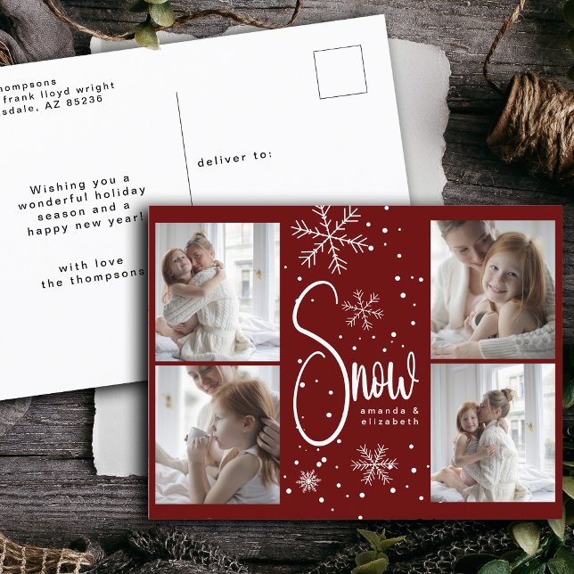 Modern Snowflake 4 Family Pictures Christmas 2023 Holiday Postcard (Creator Uploaded)