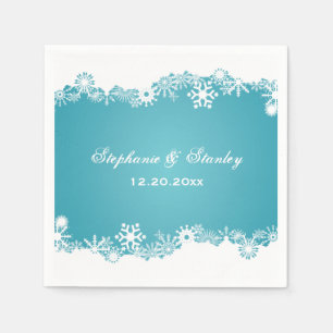 Modern Snowflake aqua white winter wedding Napkins