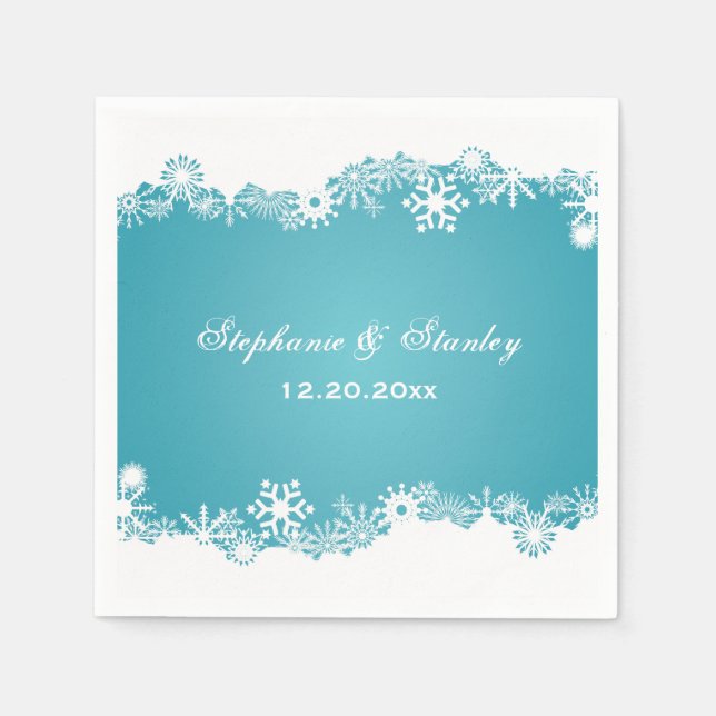 Modern Snowflake aqua white winter wedding Napkins (Front)