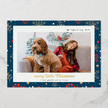 modern snowflake berry blue Christmas foil photo