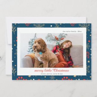 modern snowflake berry blue Christmas photo Holiday Card
