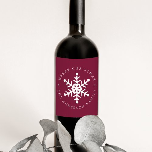 Modern Snowflake Berry Holiday Wine Label