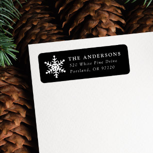 Modern Snowflake Black Holiday Return Address Label