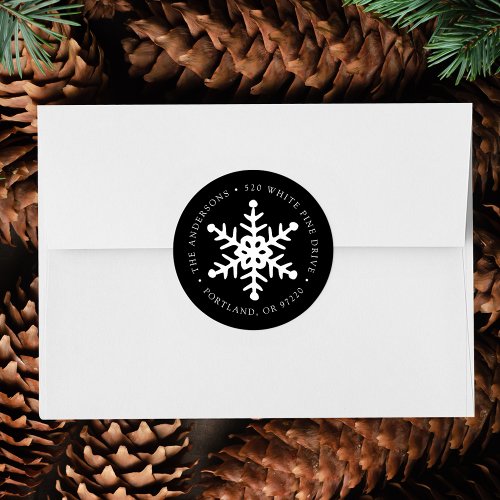 Modern Snowflake Black Return Address Label