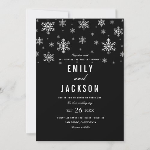 Modern Snowflake Black  White Wedding Invitation