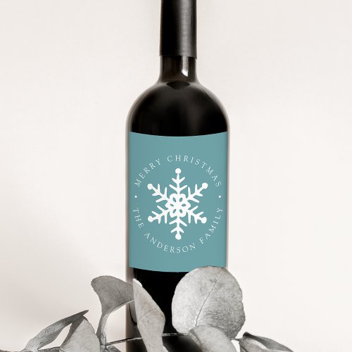 Modern Snowflake Blue Frost Holiday Wine Label