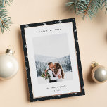 Modern Snowflake Border Christmas Photo Foil Holiday Card<br><div class="desc">Share holiday greetings with these photo Christmas cards featuring your favorite photo set on a modern and minimal background of white snowflakes on rich soft black trimmed with rose gold foil. An editable message area lets you customize your holiday greeting in modern lettering. Add your family name or names beneath....</div>