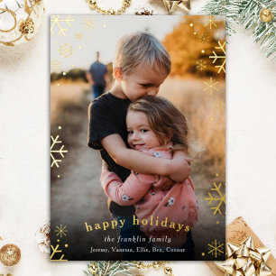 Modern Snowflake Border Christmas Photo Foil Holiday Card