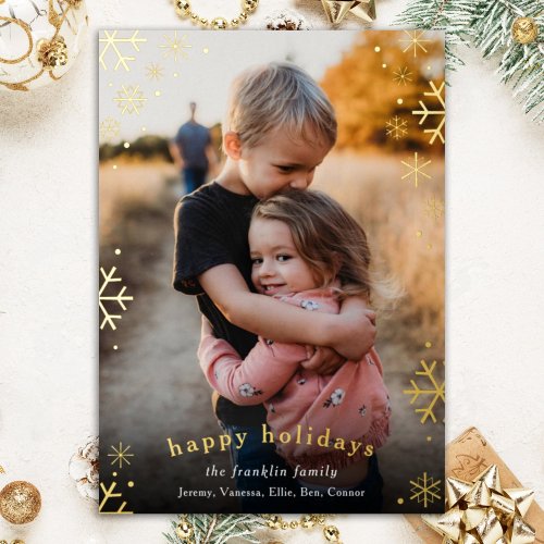 Modern Snowflake Border Christmas Photo  Foil Holiday Card