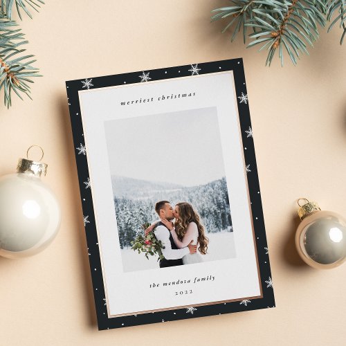 Modern Snowflake Border Christmas Photo Foil Holiday Card