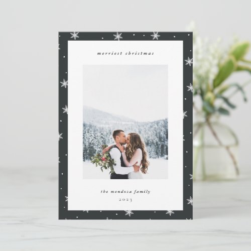 Modern Snowflake Border Photo Holiday Card