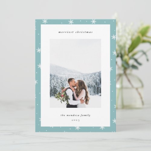 Modern Snowflake Border Photo Holiday Card