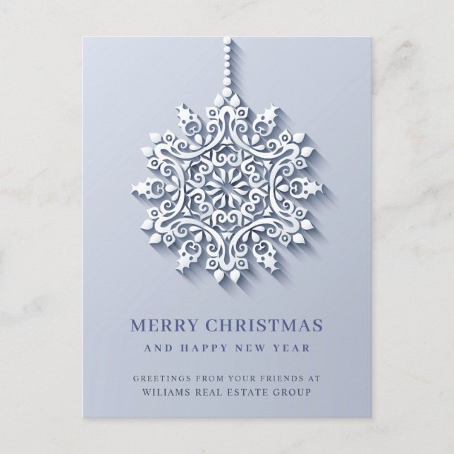 Modern Snowflake Christmas Corporate Greeting Postcard (Front)