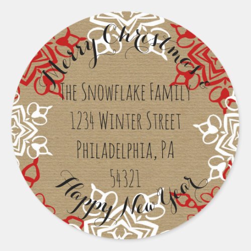 Modern Snowflake Christmas Craft Paper Address Classic Round Sticker