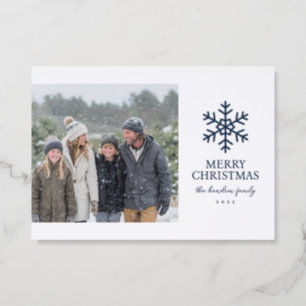 Modern Snowflake Christmas Letterpress Photo Cards