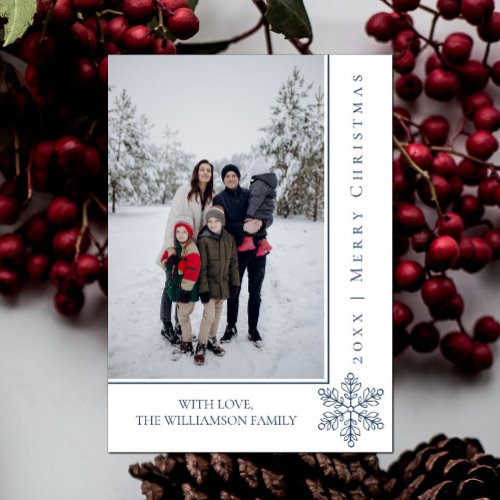 Modern Snowflake Christmas Photo Card  Blue