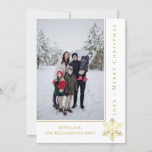 Modern Snowflake Christmas Photo Card  Gold