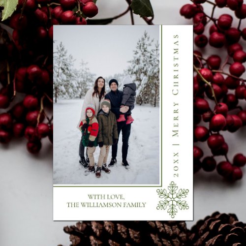 Modern Snowflake Christmas Photo Card  Green