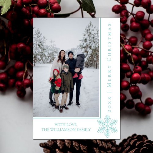 Modern Snowflake Christmas Photo Card  Teal