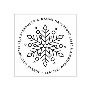 Modern Snowflake Christmas Return Address Rubber Stamp