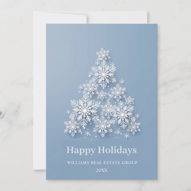 Modern Snowflake Christmas Tree Corporate Greeting Holiday Card (Front)