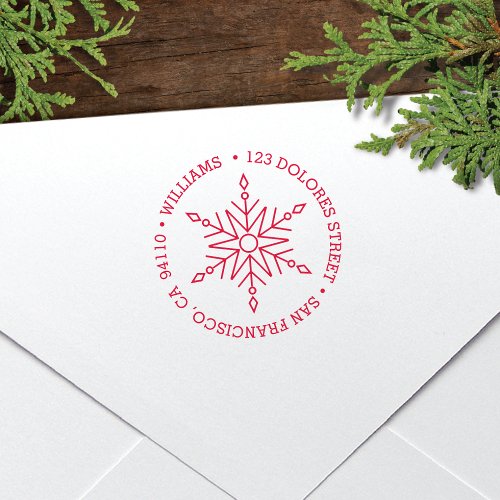 Modern Snowflake Circular Holiday  Return Address Self_inking Stamp