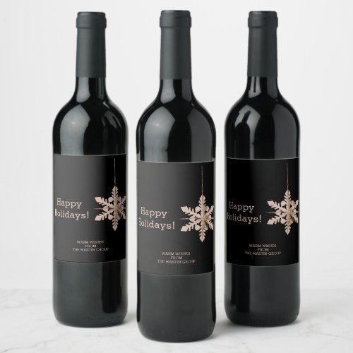 Modern Snowflake Corporate Seasonal Greetings  Wine Label