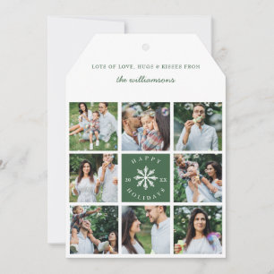 Modern Snowflake Eight Photo Collage Grid Photo Holiday Card