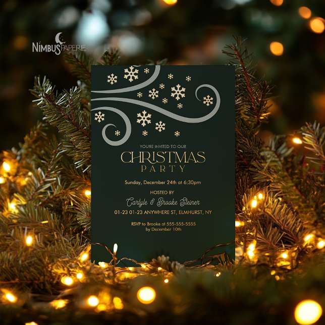 Modern Snowflake Foil Green Christmas Invitation Foil Invitation (Creator Uploaded)