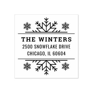 Modern Snowflake Frame Family Address Rubber Stamp