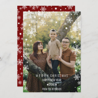 Modern Snowflake Frame Photo Overlay Red Christmas