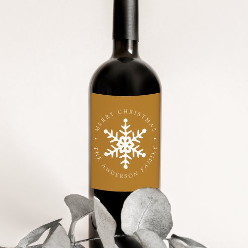Modern Snowflake Gold Holiday Wine Label
