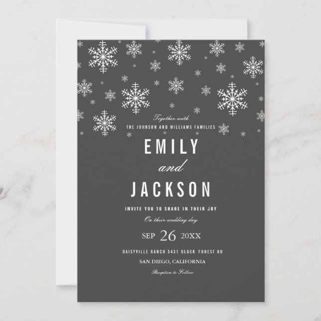 Modern Snowflake Gray Wedding Invitation (Front)