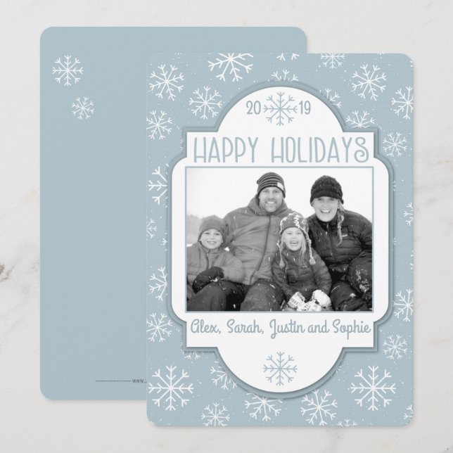 Modern Snowflake Happy Holidays Photo Holiday Card (Front/Back)