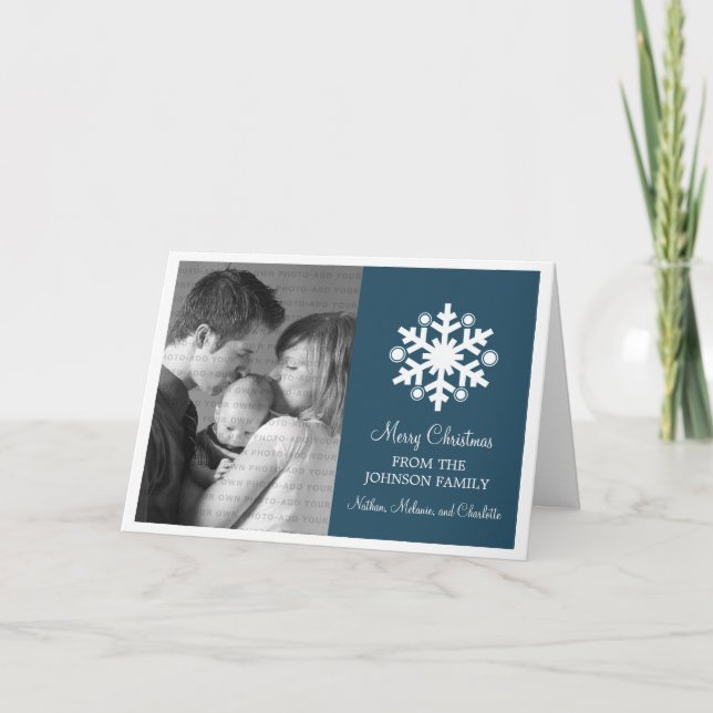 Modern Snowflake Holiday Card, Blue Card (Front)