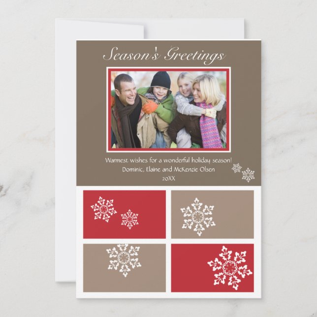 Modern Snowflake Holiday Card (red & grey) (Front)