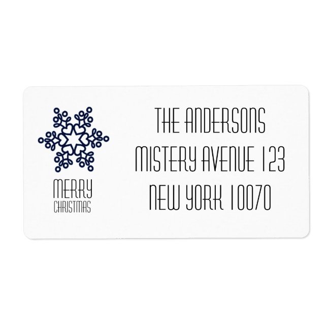 Modern Snowflake Merry Christmas Blue Label (Front)