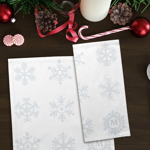 Modern Snowflake Monogram White Cloth Napkin