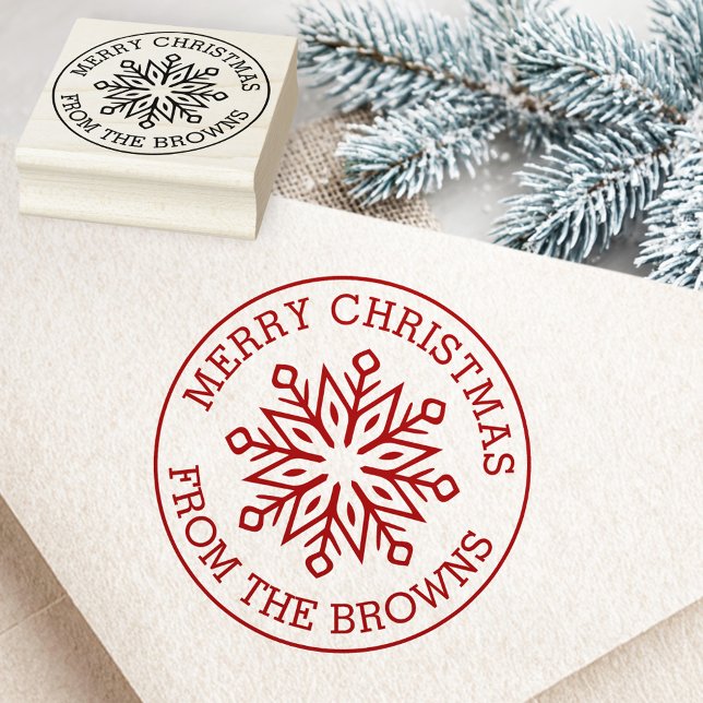 Modern snowflake name greeting Merry Christmas Rubber Stamp (Modern snowflake name greeting Merry Christmas Rubber Stamp)