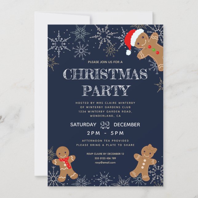 Modern Snowflake Navy Christmas Party Invitation (Front)
