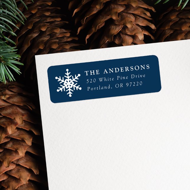Modern Snowflake Navy Holiday Return Address Label (Creator Uploaded)