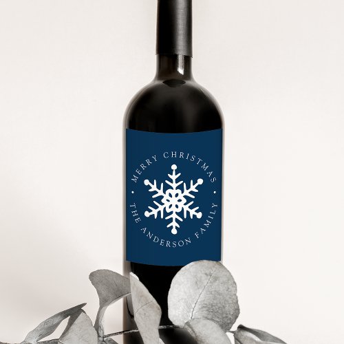 Modern Snowflake Navy Holiday Wine Label