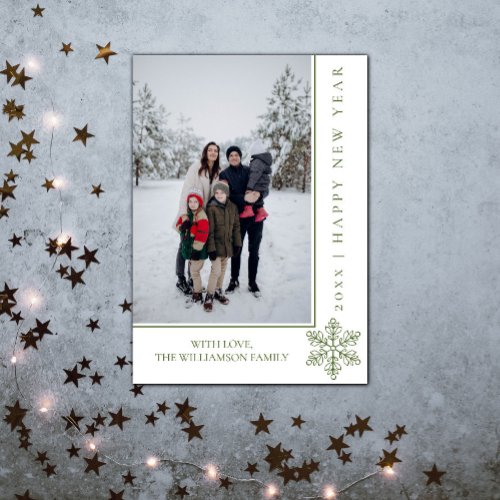 Modern Snowflake New Years Photo Card  Green