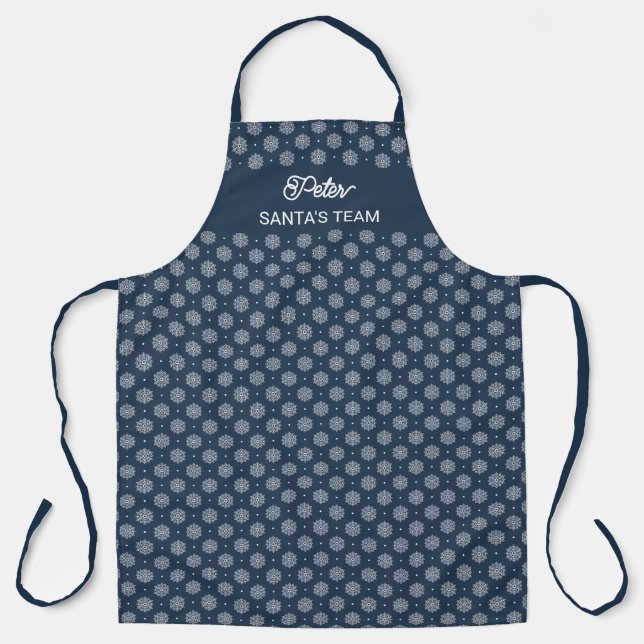 Modern Snowflake Pattern Midnight Blue Christmas Apron (Front)