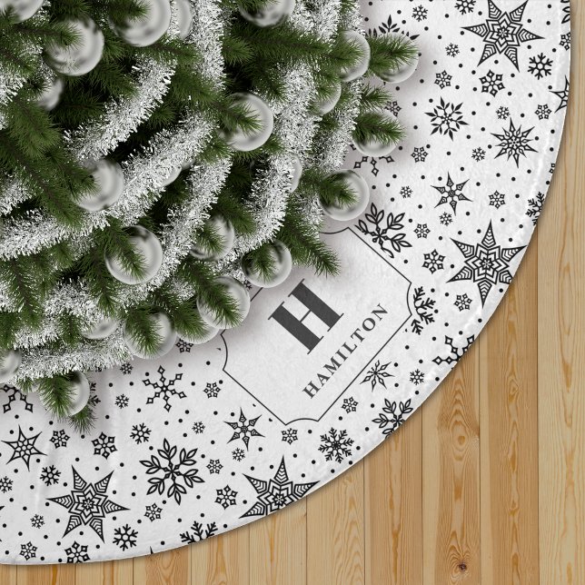 Modern Snowflake Pattern Monogram Brushed Polyester Tree Skirt (Creator Uploaded)