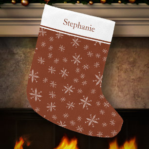 Modern Snowflake Pattern Monogrammed Red Large Christmas Stocking