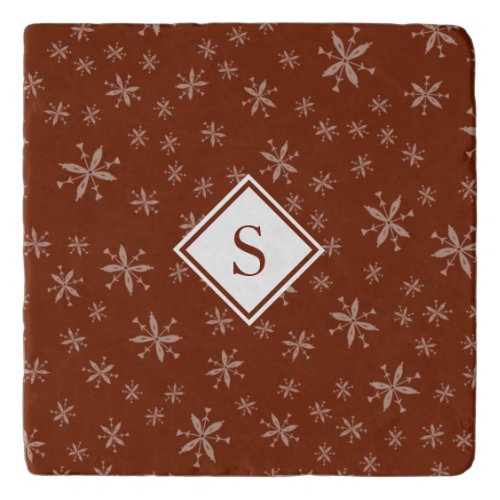 Modern Snowflake Pattern on Red Monogrammed Trivet