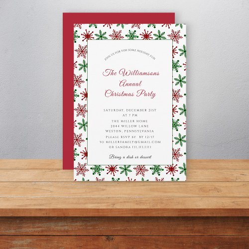 Modern snowflake patterned christmas party invitation